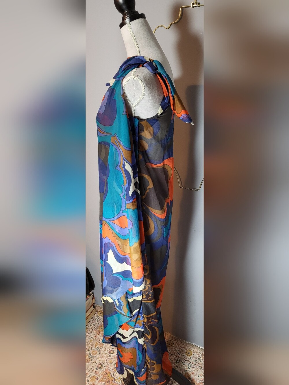 Vintage Elizabeth Strewart Size S One-Shoulder Floral Coverup Dress Sarong Zip - Picture 3 of 9